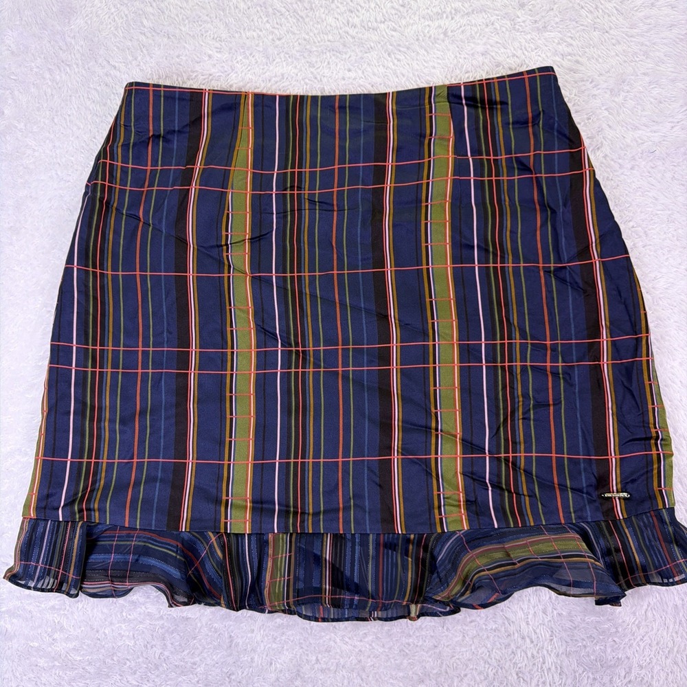 Ted Baker Plaid Satin Mini Skirt Ruffle Hem - Women's Sz 5